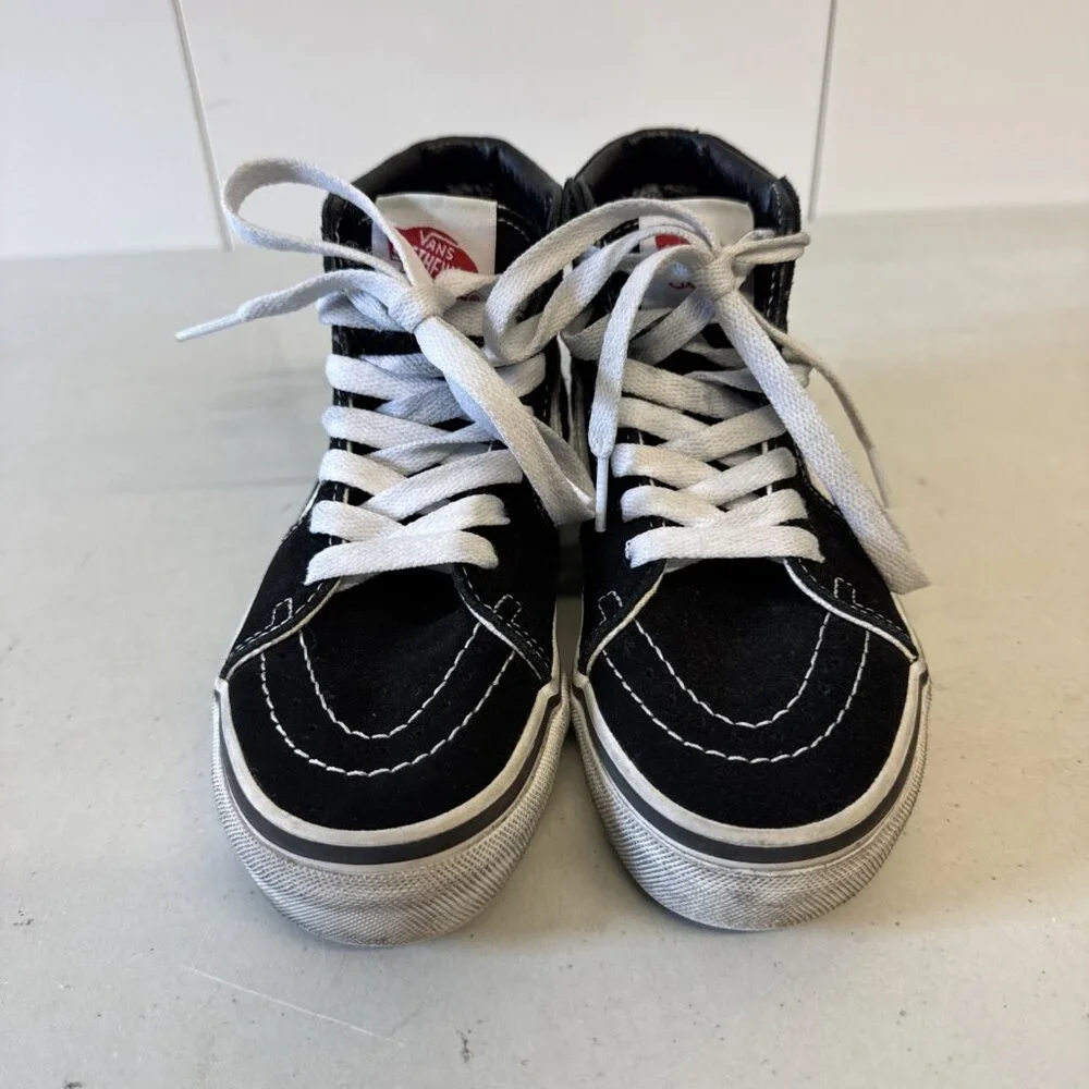 Size 1 Kids - VANS Sk8- High BMX Black‎ White Suede Shoes